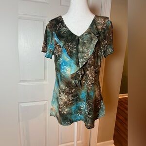 Dressbarn Womens Size M Y2K Fairy Whimsical Neutral Blouse Flutter Sleeves